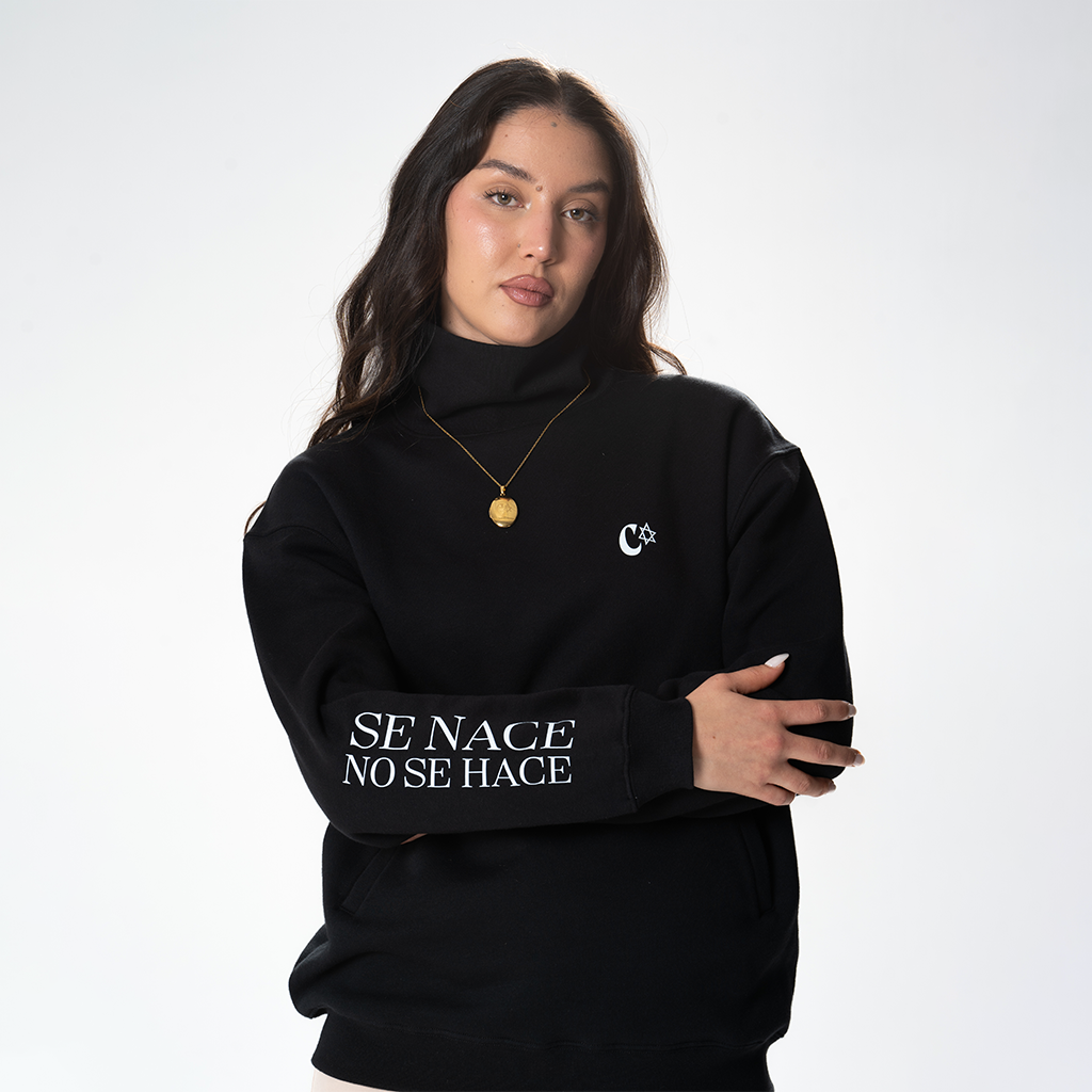 Sudadera Negra Camarón Chimenea Blanco