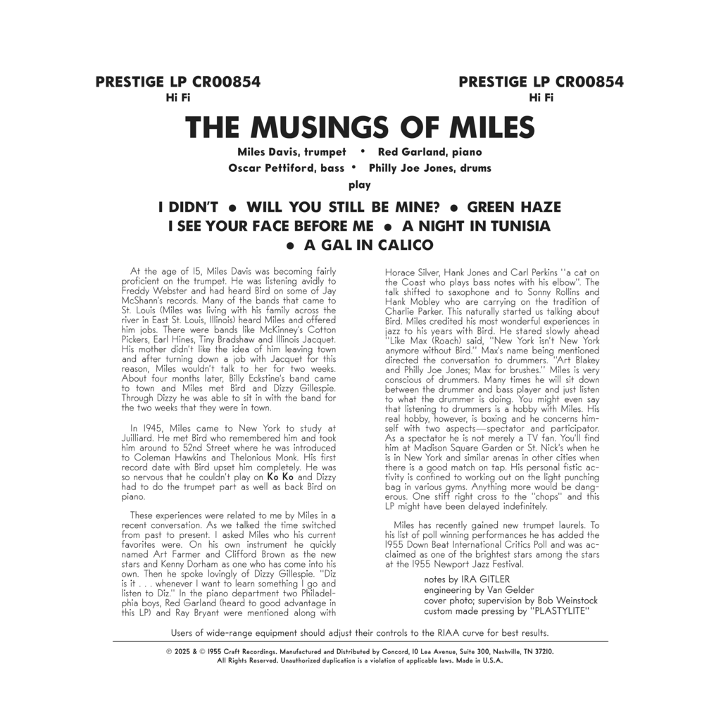 The Musings Of Miles Remastered 2025 (Original Jazz Classics Series) - Vinilo