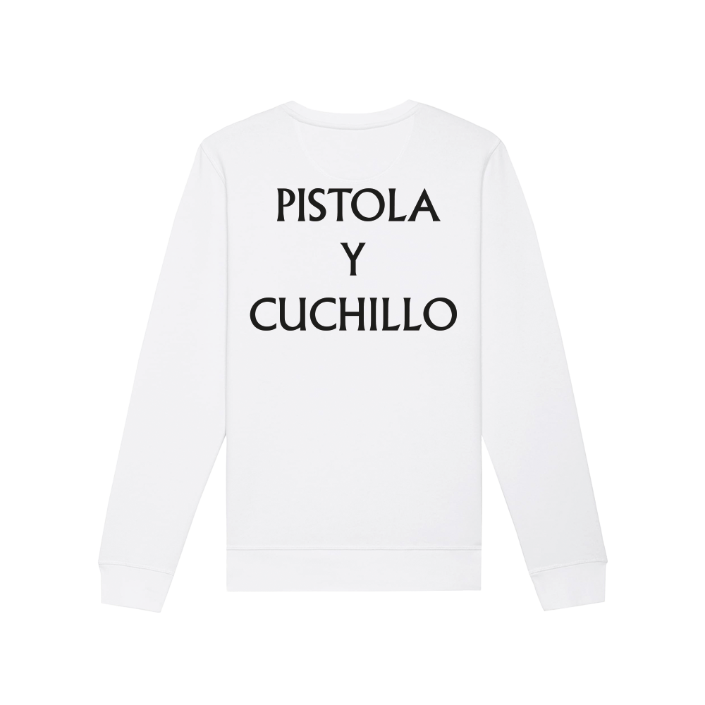 Sudadera Blanca Pistola y Cuchillo Camarón
