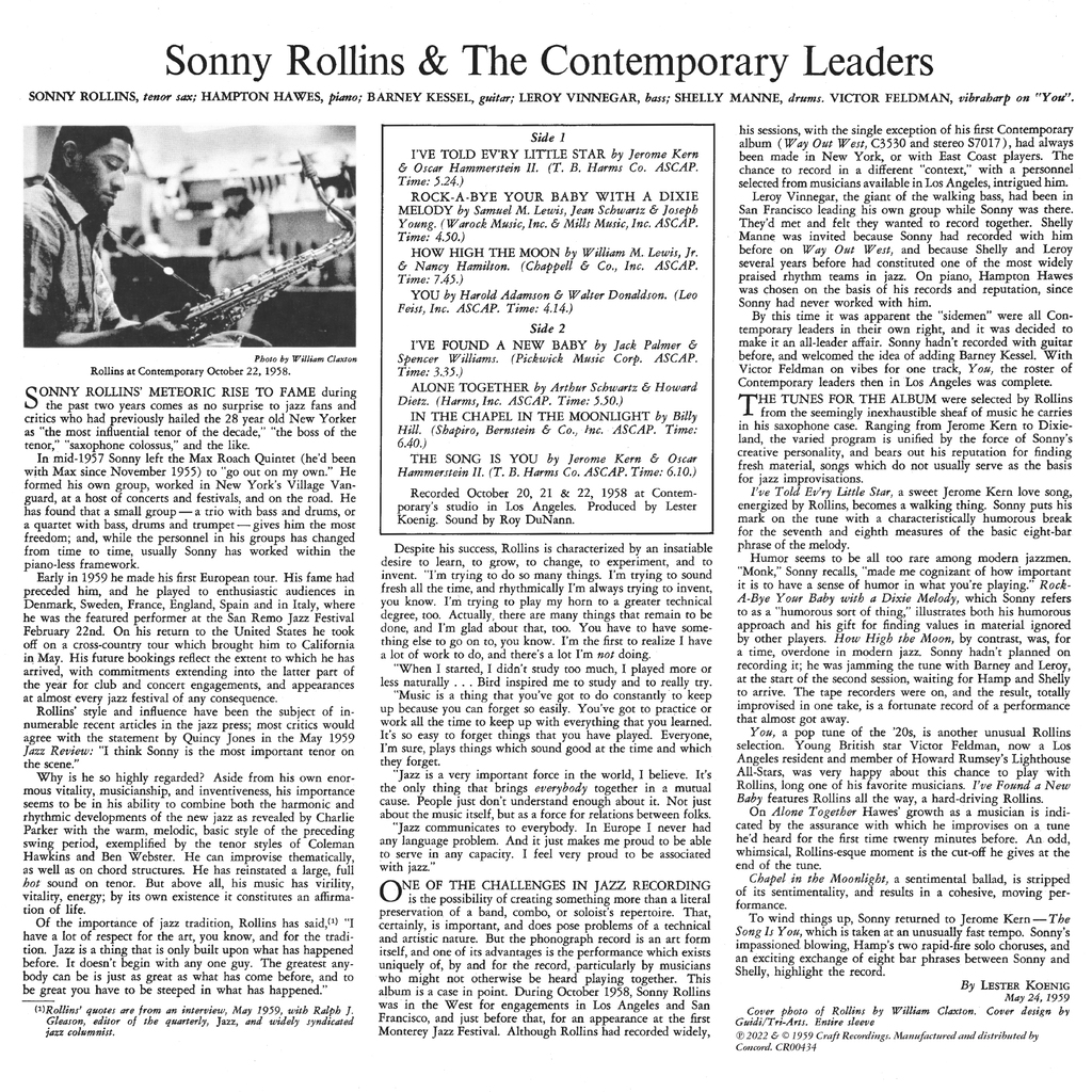 Sonny Rollins And The Contemporary Leaders (Contemporary Records Acoustic Sounds Series) - Vinilo (Edición Limitada)